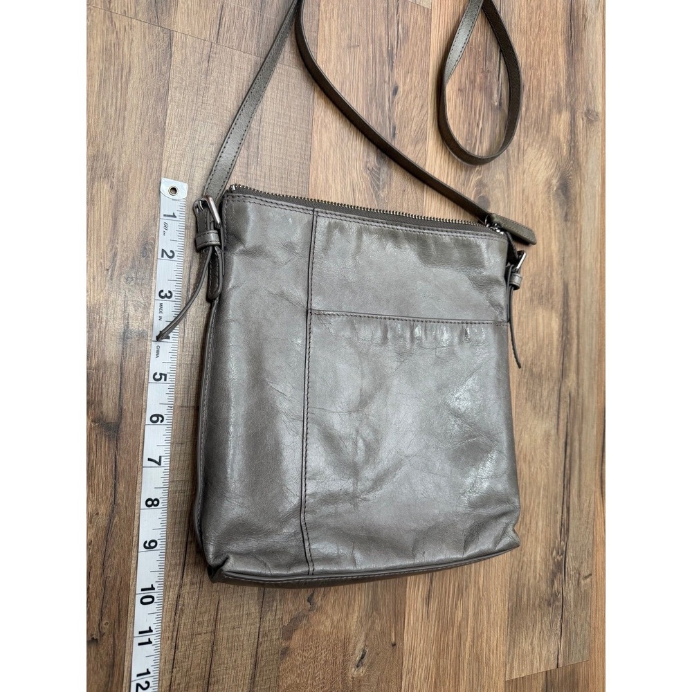 Hobo The Original Gray Leather Crossbody Bag Shoulder Purse Organizer - Picture 9 of 12